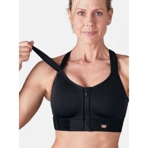 Shefit Lounge Sports Bra Size 6 Luxe Black Zip Front‎ Close High Impact Workout